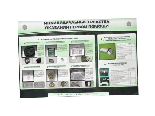 Интерактивный стенд "Индивидуальные средства оказания первой помощи пострадавшим" с натурными образцами